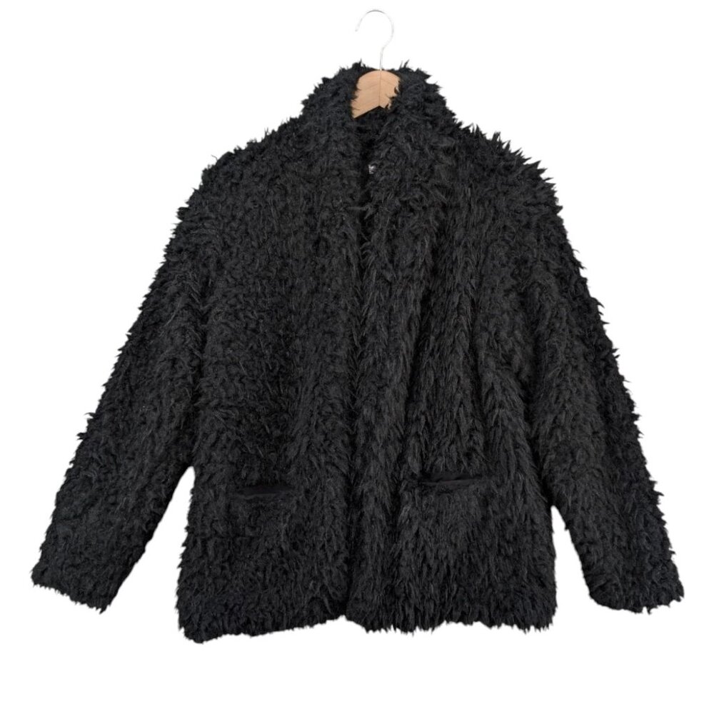 Love Fire Woobie Faux Fur Jacket Womens Black Open Front Pocket Lined Size M